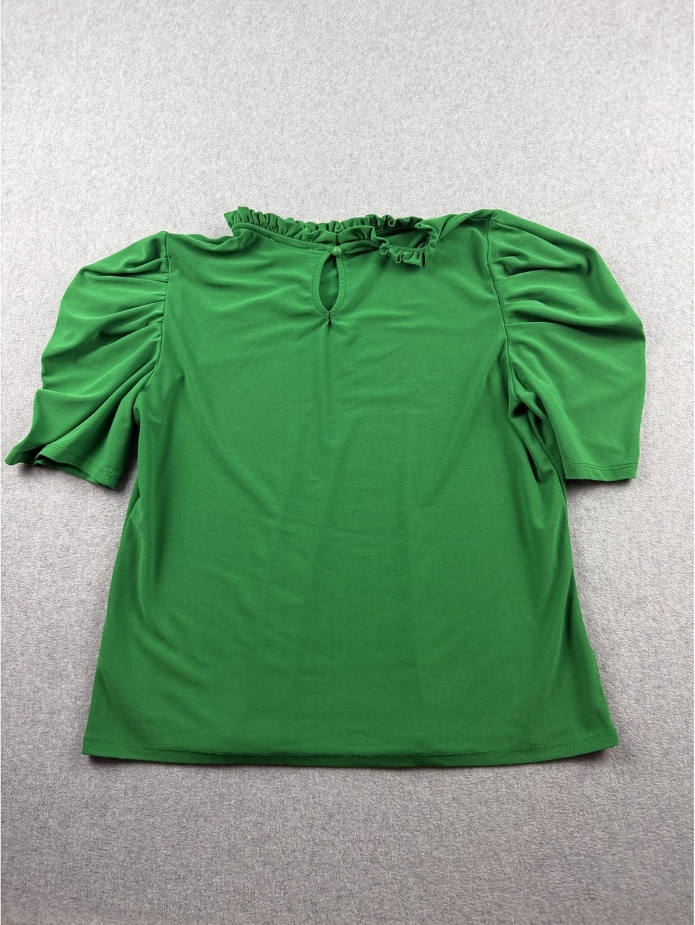Kelly Green Puff Ruffle Neck Stretch Top - Picture 2 of 6